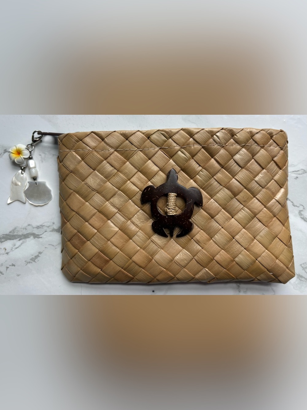 Handmade Hawaiian Lauhala Turtle Honu Wallet With Plumeria Keychain